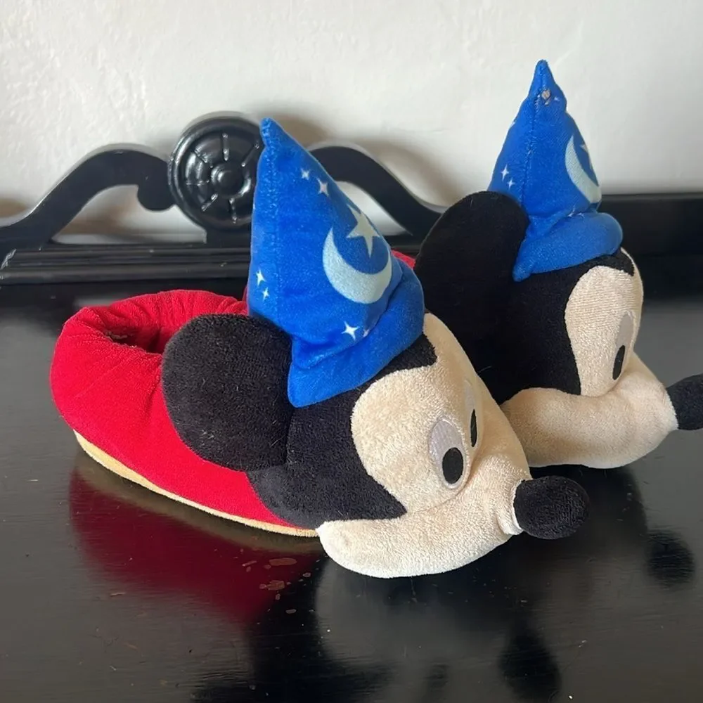 Disney Children Night Time Mickey Mouse House Slippers Size 9/10 Black/Red/Blue